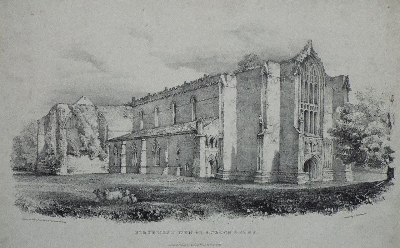 Lithograph - North West View of Bolton Abbey. - Davis